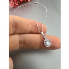 Zeta Jewel 925 Ayar Gümüş Beyaz Zirkon Taşlı Damla Kolye 40+5 cm Ayarlanabilir Zincir Premium Seri