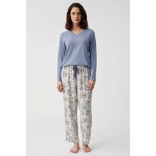 Catherine's Yumuşak Dokulu V Yaka Uzun Kol Kadın Pijama Takım 2800