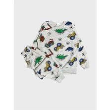 Aliş Kids Erkek Çocuk Pamuklu Şardonlu Gri Iş Makinesi Kepçe Desenli Uzun Kollu Kışlık Pijama Takımı