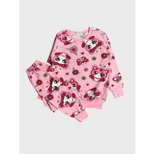Aliş Kids Kız Çocuk Pamuklu Şardonlu Pembe Kelebek Çiçek Desenli Uzun Kollu Kışlık Pijama Takımı
