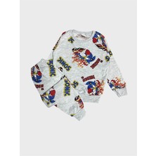 Aliş Kids Erkek Çocuk Pamuklu Şardonlu Gri Sonic Desenli Uzun Kollu Kışlık Pijama Takımı