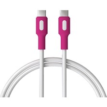 Mena Rise Type C-C Power Delivery Hızlı Şarj Kablosu, Beyaz Kablo, Beyaz/fuşya Uçlar (150 Cm)