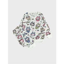 Aliş Kids Kız Çocuk Pamuklu Şardonlu Beyaz Labubu Desenli Uzun Kollu Kışlık Pijama Takımı