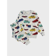 Aliş Kids Erkek Çocuk Pamuklu Şardonlu Gri Araba Desenli Uzun Kollu Kışlık Pijama Takımı