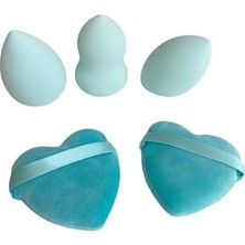 Mena Rise 5 Adet Güzellik Makyaj Süngeri Seti 3 Adet Sünger + 2 Adet Kalpli Pudra Fondöten Bb Krem Uygulama Aparatı Yıkanabilir Sünger -Puff Yeşil