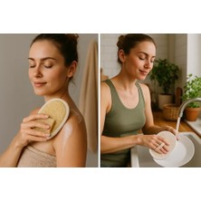 Mena Rise Eldione Oval Kabak Lifi – Çift Taraflı Doğal Banyo Kesesi ve Antibakteriyelli Sağlıklı Bulaşık Lifi Süngeri, 15X11 Cm, Rovin Kumaşlı, Exfoliating Lif Cilt Yenileyici Canlandırıcı Etki, Selülit Karşıtı