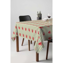 Mena Rise Çilek Desenli Yeşil Masa Örtüsü, Sofra Bezi, Piknik Örtüsü Yeşil 140 x 200 RIVA00112