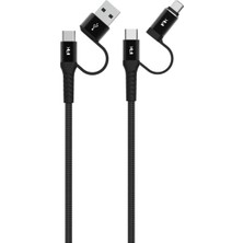 Mena Rise Type-C Kablosu USB Çoklayıcı Micro USB Type-C Kablo Hızlı Şarj ve Aktarım Destekli Siyah