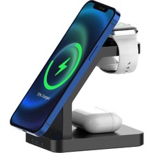 Mena Rise BL34 3 In 1 Uyumlu 15W Telefon, Kulaklık, Uyumlu Masaüstü Kablosuz Şarj Cihazı