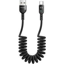 Mena Rise Dodo Type-C Spıral Ledlı Örgü Kablo 1.8m 2A Siyah