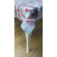 Mirella Astarlı Yazılı Bordo Puantiyeli Kalpli Kaymaz Pvc Muşamba Masa Örtüsü