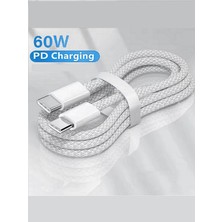 Mobil Go iPhone Samsung Xiaomi Huawei Type-C To Type-C 60W 1m Halat Örgü Hızlı Şarj ve Data Kablosu