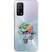 PrintiFy Xiaomi Mi 10T Pro ile Uyumlu Splash Bukalemun Tasarımlı Slimfit Şeffaf Silikon Kılıf