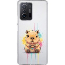 PrintiFy Xiaomi Mi 11T Pro ile Uyumlu Splash Kapibara Tasarımlı Slimfit Şeffaf Silikon Kılıf