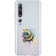PrintiFy Xiaomi Mi Note 10 Pro ile Uyumlu Splash Arı Tasarımlı Slimfit Şeffaf Silikon Kılıf