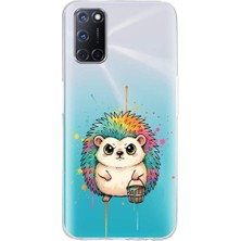 PrintiFy Oppo A72 ile Uyumlu Splash Kirpi Tasarımlı Slimfit Şeffaf Silikon Kılıf