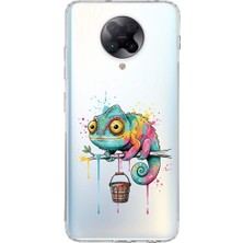 PrintiFy Poco F2 Pro ile Uyumlu Splash Bukalemun Tasarımlı Slimfit Şeffaf Silikon Kılıf