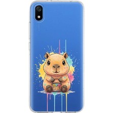 PrintiFy Redmi 7A ile Uyumlu Splash Kapibara Tasarımlı Slimfit Şeffaf Silikon Kılıf