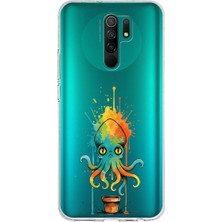 PrintiFy Redmi 9 ile Uyumlu Splash Ahtapot Tasarımlı Slimfit Şeffaf Silikon Kılıf