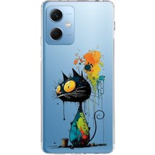 PrintiFy Redmi Note 12 5g ile Uyumlu Splash Kedi Tasarımlı Slimfit Şeffaf Silikon Kılıf