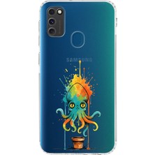 PrintiFy Samsung Galaxy M30S ile Uyumlu Splash Ahtapot Tasarımlı Şeffaf Silikon Kılıf