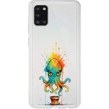 PrintiFy Samsung Galaxy A31 ile Uyumlu Splash Ahtapot Tasarımlı Slimfit Şeffaf Silikon Kılıf
