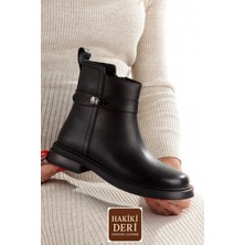 Modabuymus Siyah Hakiki Deri Topuksuz Günlük Kadın Bot AR26