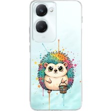 PrintiFy Vivo Y18 ile Uyumlu Splash Kirpi Tasarımlı Şeffaf Silikon Kılıf