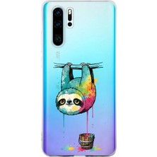PrintiFy Huawei P30 Pro ile Uyumlu Splash Tembel Hayvan Tasarımlı Şeffaf Silikon Kılıf