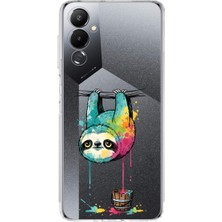 PrintiFy Tecno Pova 4 ile Uyumlu Splash Tembel Hayvan Tasarımlı Şeffaf Silikon Kılıf