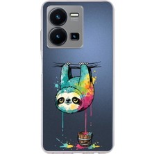 PrintiFy Vivo Y35 ile Uyumlu Splash Tembel Hayvan Tasarımlı Şeffaf Silikon Kılıf