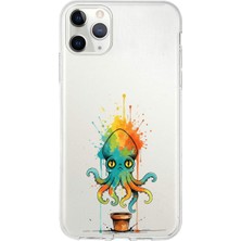 PrintiFy iPhone 11 Pro ile Uyumlu Splash Ahtapot Tasarımlı Slimfit Şeffaf Silikon Kılıf