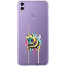 PrintiFy Honor 8c ile Uyumlu Splash Arı Tasarımlı Şeffaf Silikon Kılıf