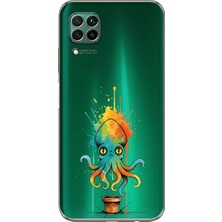 PrintiFy Huawei P40 Lite ile Uyumlu Splash Ahtapot Tasarımlı Şeffaf Silikon Kılıf