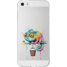 PrintiFy iPhone 5 Se ile Uyumlu Splash Bukalemun Tasarımlı Slimfit Şeffaf Silikon Kılıf