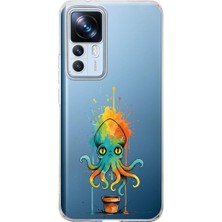 PrintiFy Xiaomi Mi 12T Pro ile Uyumlu Splash Ahtapot Tasarımlı Slimfit Şeffaf Silikon Kılıf