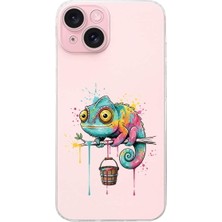PrintiFy iPhone 15 Plus ile Uyumlu Splash Bukalemun Tasarımlı Şeffaf Silikon Kılıf