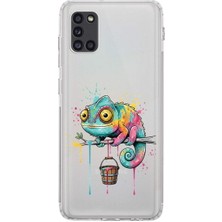 PrintiFy Samsung Galaxy A31 ile Uyumlu Splash Bukalemun Tasarımlı Şeffaf Silikon Kılıf