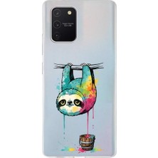 PrintiFy Samsung Galaxy A91 ile Uyumlu Splash Tembel Hayvan Tasarımlı Slimfit Şeffaf Silikon Kılıf