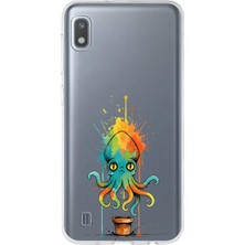 PrintiFy Samsung Galaxy A10 ile Uyumlu Splash Ahtapot Tasarımlı Slimfit Şeffaf Silikon Kılıf