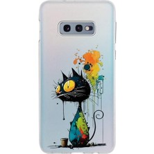 PrintiFy Samsung Galaxy S10E ile Uyumlu Splash Kedi Tasarımlı Slimfit Şeffaf Silikon Kılıf