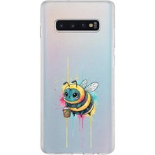 PrintiFy Samsung Galaxy S10 Plus ile Uyumlu Splash Arı Tasarımlı Slimfit Şeffaf Silikon Kılıf