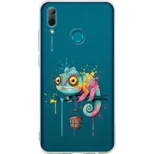 PrintiFy Huawei P Smart 2019 ile Uyumlu Splash Bukalemun Tasarımlı Şeffaf Silikon Kılıf