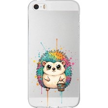 PrintiFy Iphone 5 ile Uyumlu Splash Kirpi Tasarımlı Slimfit Şeffaf Silikon Kılıf