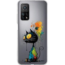 PrintiFy Xiaomi Mi 10 T ile Uyumlu Splash Kedi Tasarımlı Slimfit Şeffaf Silikon Kılıf