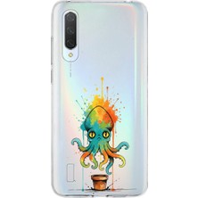 PrintiFy Xiaomi Mi 9 Lite ile Uyumlu Splash Ahtapot Tasarımlı Slimfit Şeffaf Silikon Kılıf