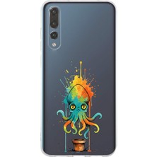 PrintiFy Huawei P20 Pro ile Uyumlu Splash Ahtapot Tasarımlı Şeffaf Silikon Kılıf