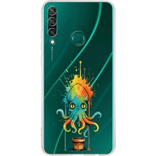 PrintiFy Huawei Y6P ile Uyumlu Splash Ahtapot Tasarımlı Şeffaf Silikon Kılıf