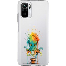 PrintiFy Redmi Note 10 ile Uyumlu Splash Ahtapot Tasarımlı Slimfit Şeffaf Silikon Kılıf