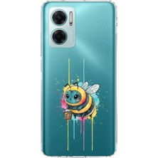 PrintiFy Redmi Note 11E ile Uyumlu Splash Arı Tasarımlı Slimfit Şeffaf Silikon Kılıf
